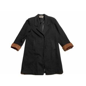 Vintage Spencer Douglas Pea Coat Black Tan Wool Long Size 10 With Shoulder Pads